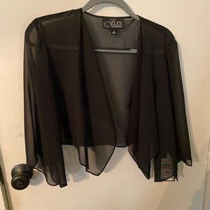 Alex Evenings sheer black shrug jacket